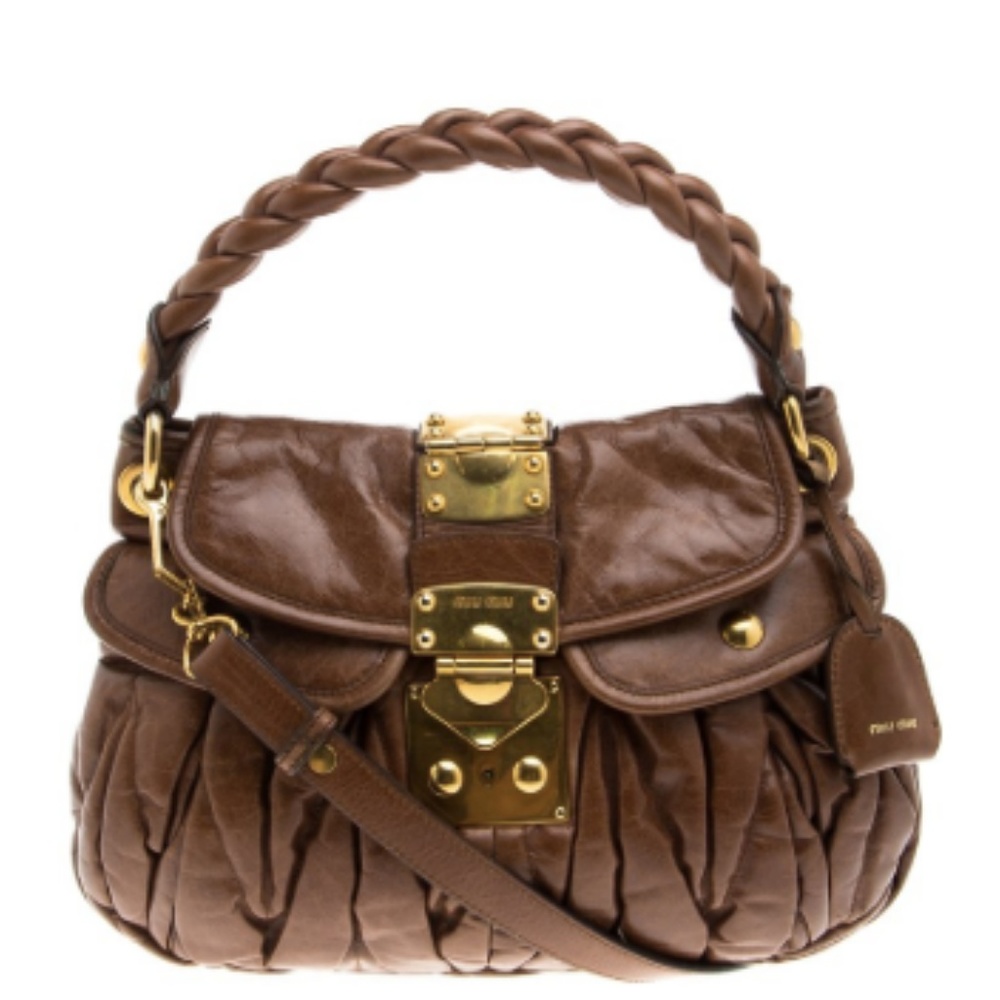 Miu Miu Brown Matelassé Lux Leather Coffer Bag